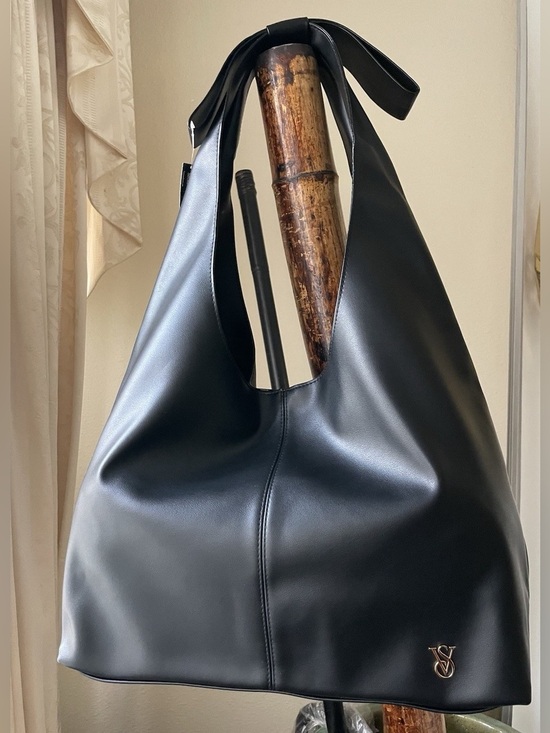 Victoria's Secret Handbags - Victoria’s Secret Black Bow Tote Bag Slouchy Shoulder Purse Faux Leather